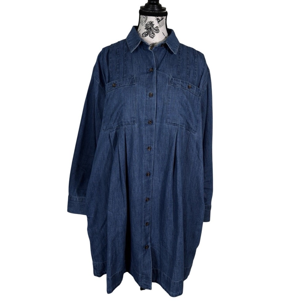 LOFT Denim Shirt Dress Women's SzM Blue Button Front Long Sleeve Casual Chambray - Picture 2 of 7